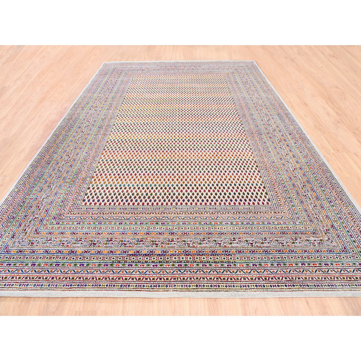 9'10" x 14'0" New Hand Knotted Beige Wool & Sari Silk Rectangle Oriental Rug - MOA10262309