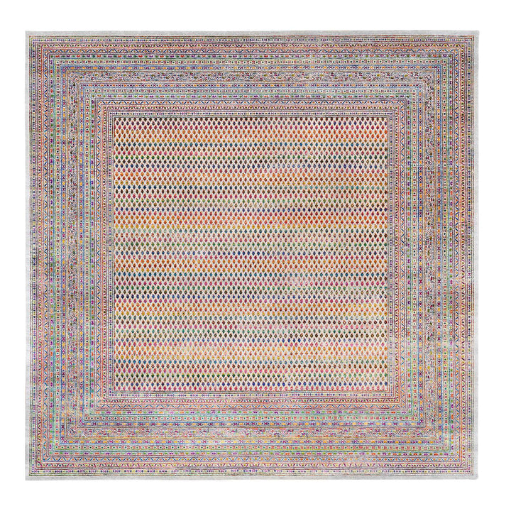 11'10" x 12'0" New Hand Knotted Beige Wool & Sari Silk Square Oriental Rug - MOA10262311