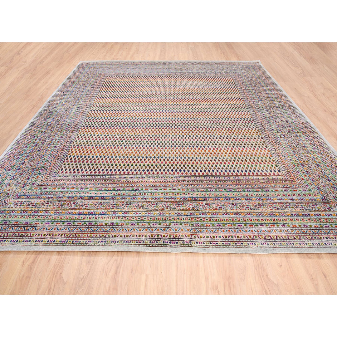 11'10" x 12'0" New Hand Knotted Beige Wool & Sari Silk Square Oriental Rug - MOA10262311