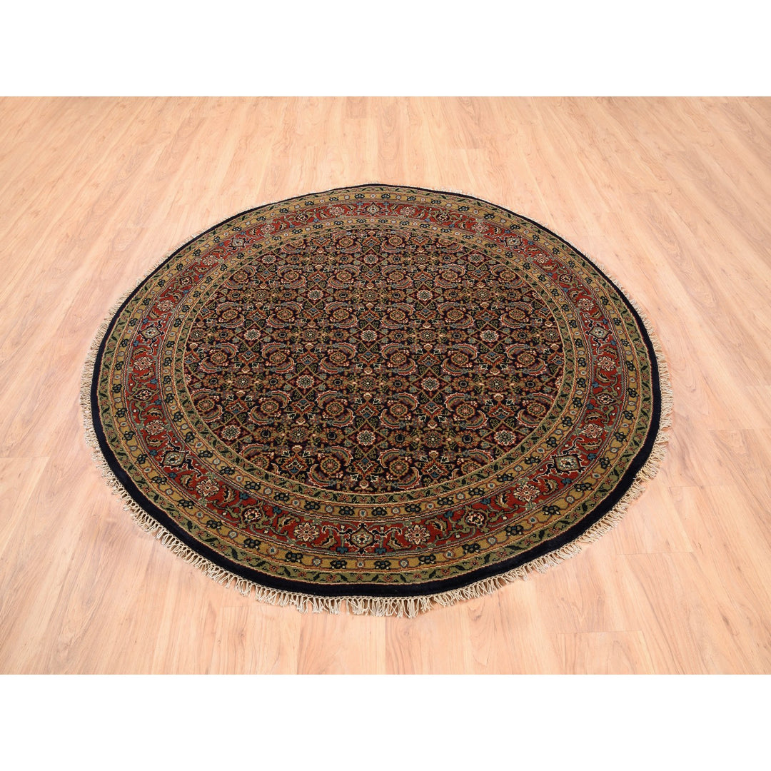 5'9" x 5'9" New Hand Knotted Black Wool & Silk Round Oriental Rug - MOA10262349