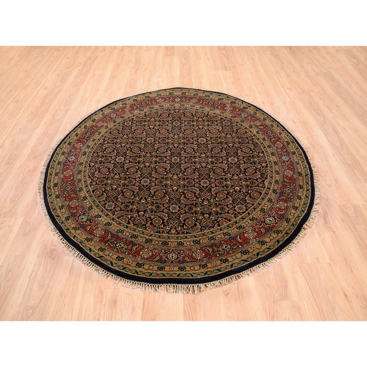 5'9" x 5'9" New Hand Knotted Black Wool & Silk Round Oriental Rug - MOA10262349