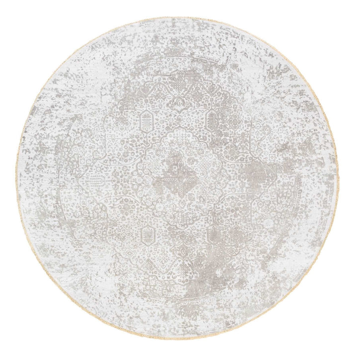 10'0" x 10'0" New Hand Knotted Ivory Wool & Pure Silk Round Oriental Rug - MOA10262368