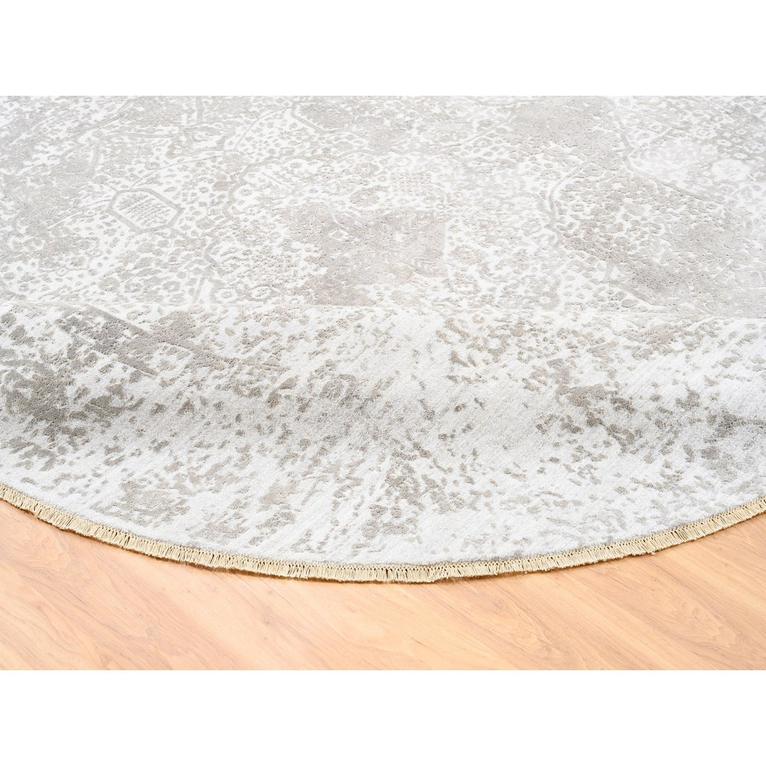 10'0" x 10'0" New Hand Knotted Ivory Wool & Pure Silk Round Oriental Rug - MOA10262368