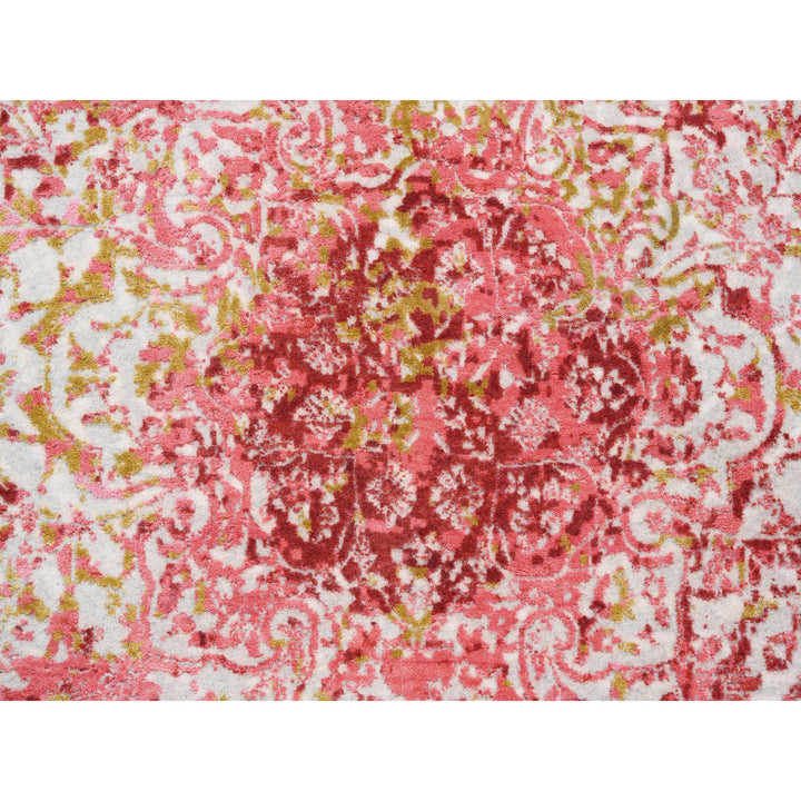 9'1" x 12'0" New Hand Knotted Pink Wool & Pure Silk Rectangle Oriental Rug - MOA10262373