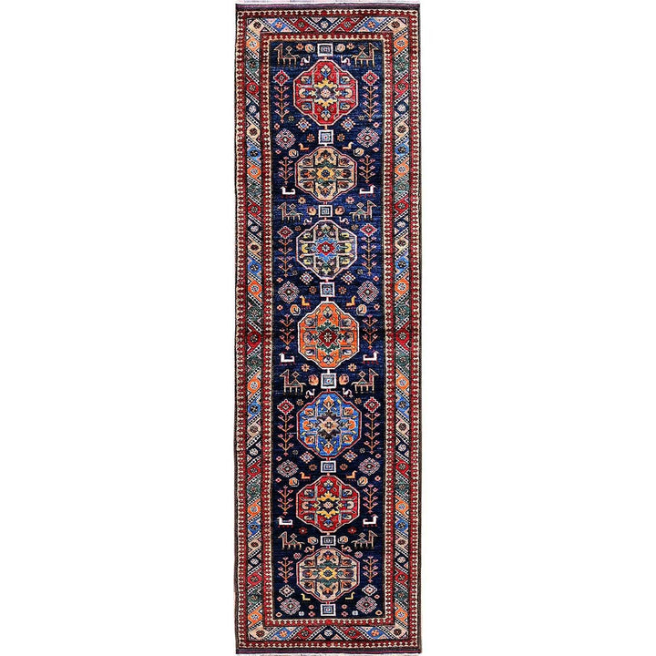 2'8" x 9'6" New Hand Knotted Blue Wool Runner Oriental Rug - MOA102623