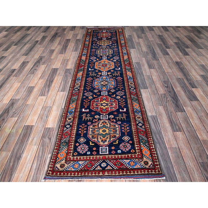 2'8" x 9'6" New Hand Knotted Blue Wool Runner Oriental Rug - MOA102623
