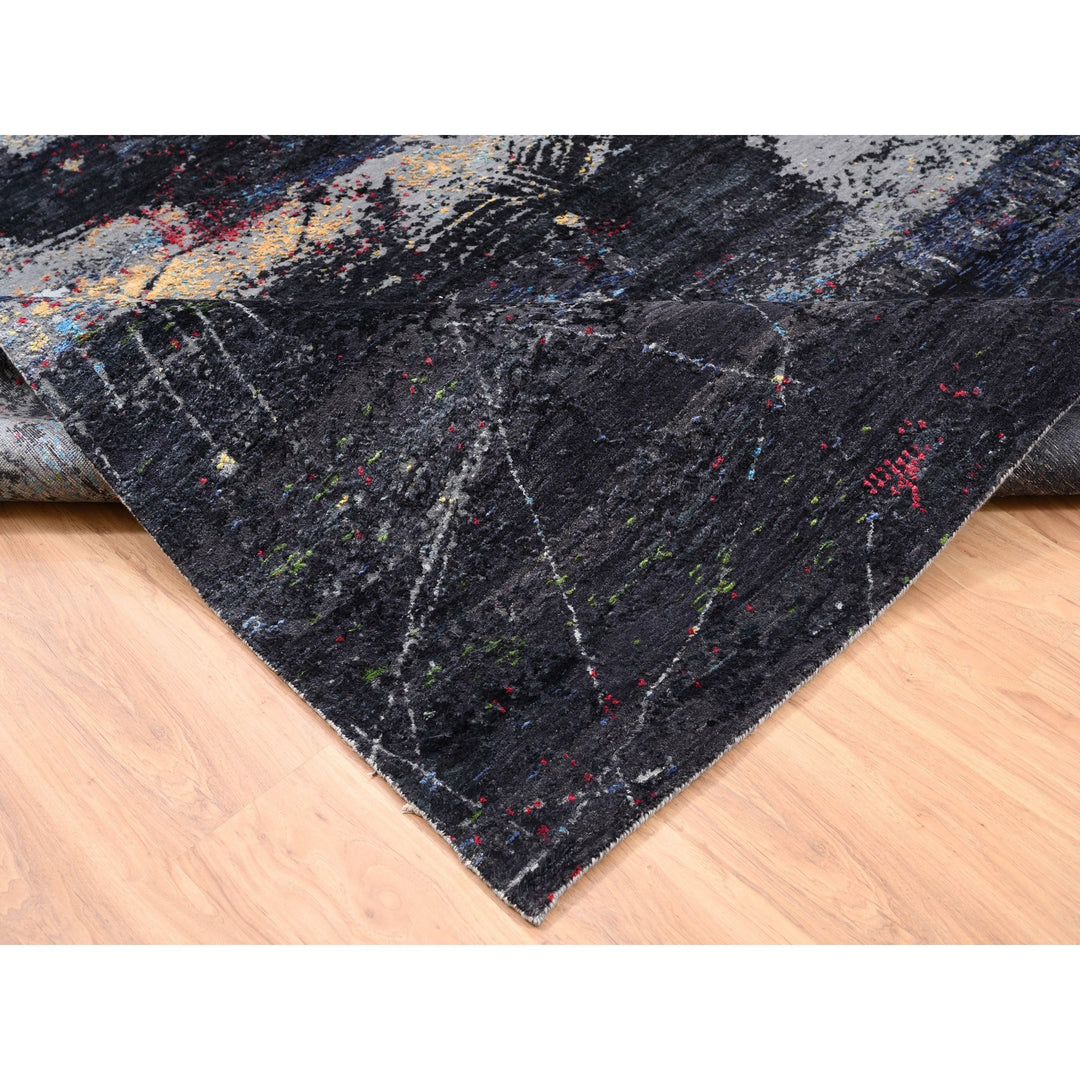 8'0" x 10'0" New Hand Knotted Black Wool & Silk Rectangle Oriental Rug - MOA10262407