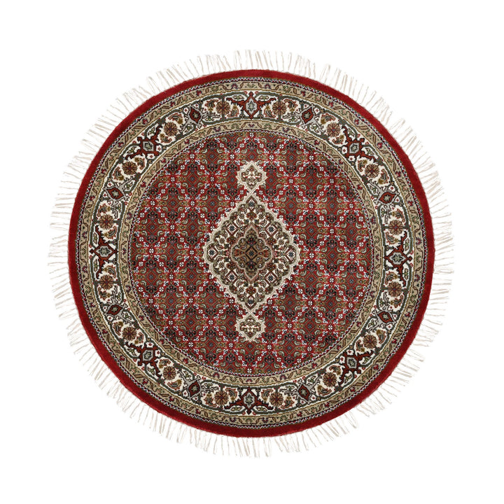 4'1" x 4'1" New Hand Knotted Red Wool Round Oriental Rug - MOA10262442