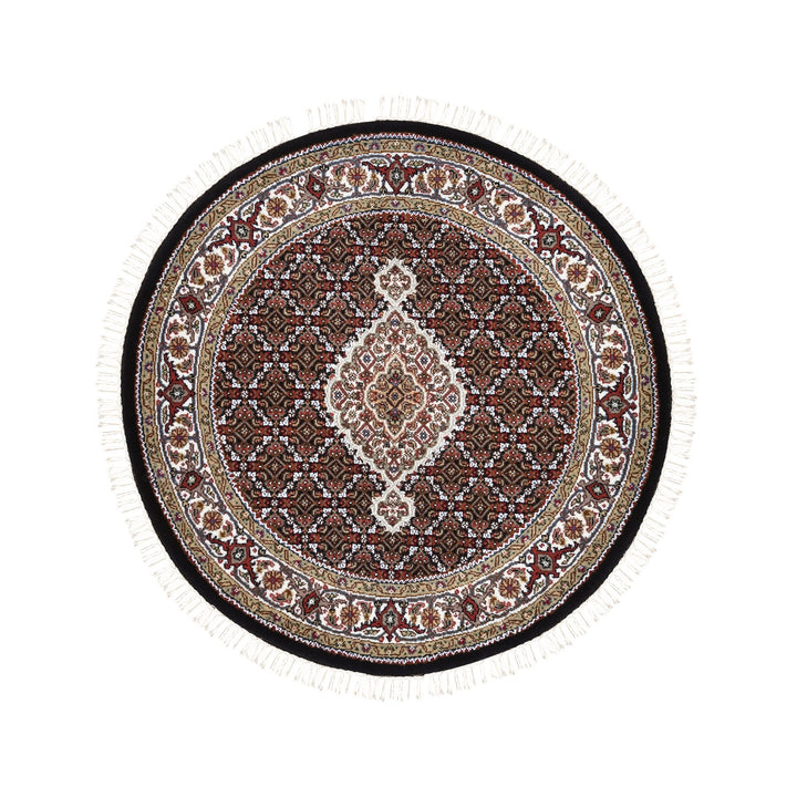 4'2" x 4'2" New Hand Knotted Black Wool Round Oriental Rug - MOA10262446