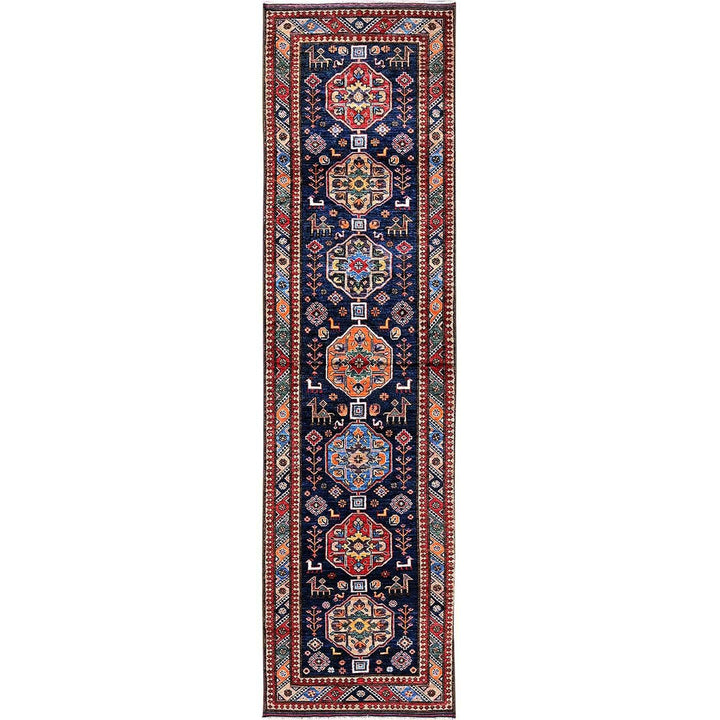 2'8" x 9'5" New Hand Knotted Blue Wool Runner Oriental Rug - MOA102624