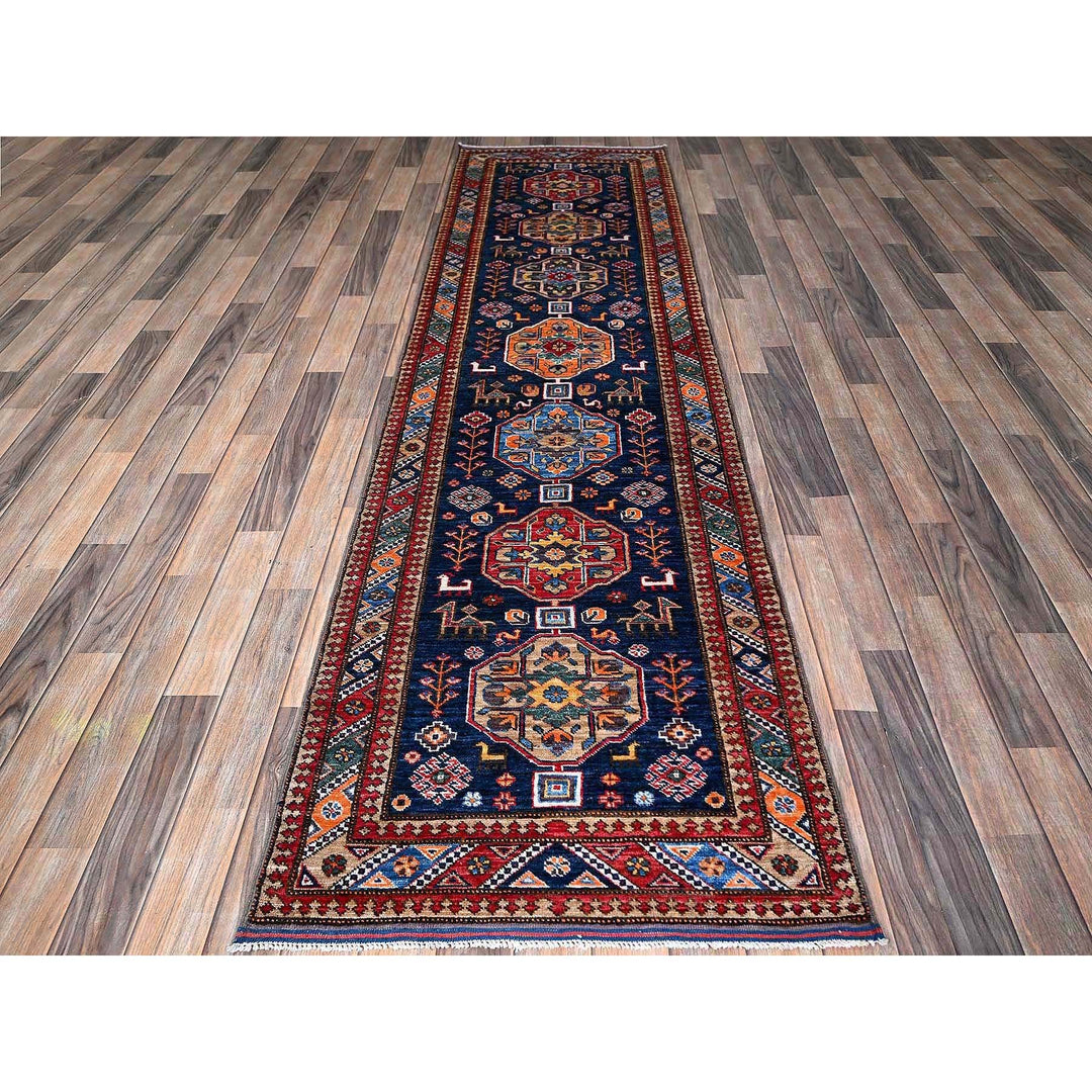2'8" x 9'5" New Hand Knotted Blue Wool Runner Oriental Rug - MOA102624