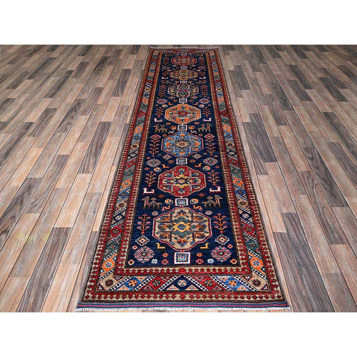 2'8" x 9'5" New Hand Knotted Blue Wool Runner Oriental Rug - MOA102624