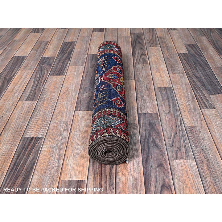 2'8" x 9'5" New Hand Knotted Blue Wool Runner Oriental Rug - MOA102624