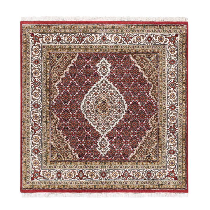 5'0" x 5'0" New Hand Knotted Red Cotton Square Oriental Rug - MOA10262553