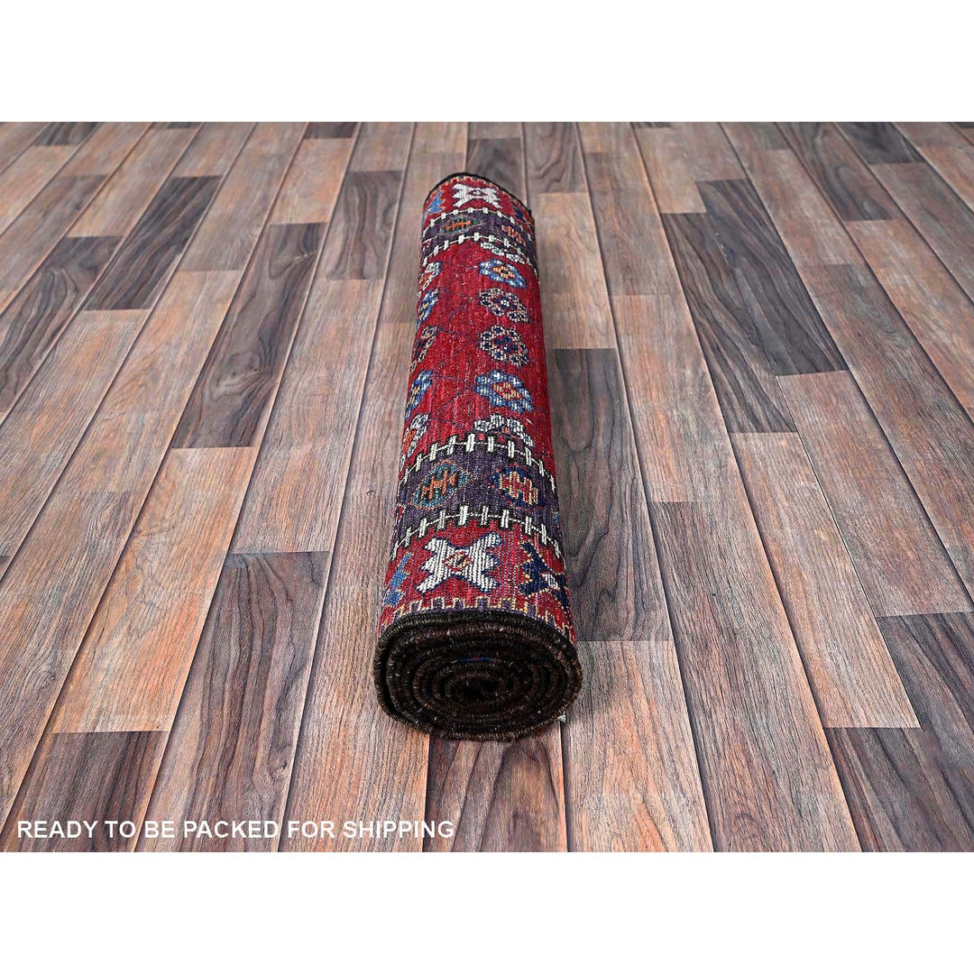 2'8" x 7'7" New Hand Knotted Red Wool Runner Oriental Rug - MOA102625