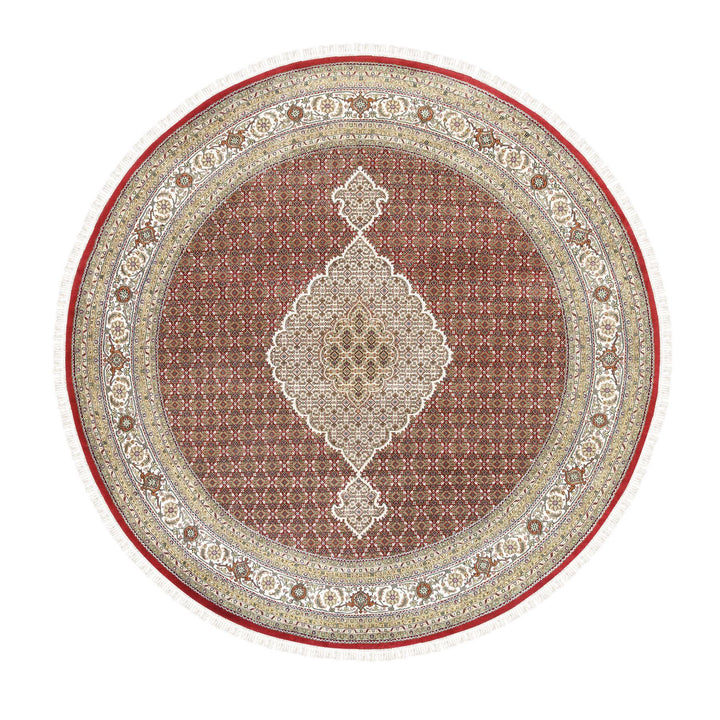 9'10" x 9'10" New Hand Knotted Red Wool Round Oriental Rug - MOA10262633