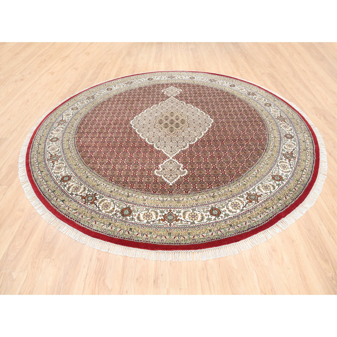 9'10" x 9'10" New Hand Knotted Red Cotton Round Oriental Rug - MOA10262633