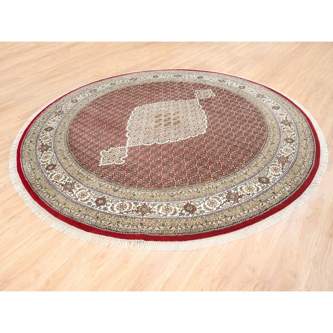 9'10" x 9'10" New Hand Knotted Red Cotton Round Oriental Rug - MOA10262633