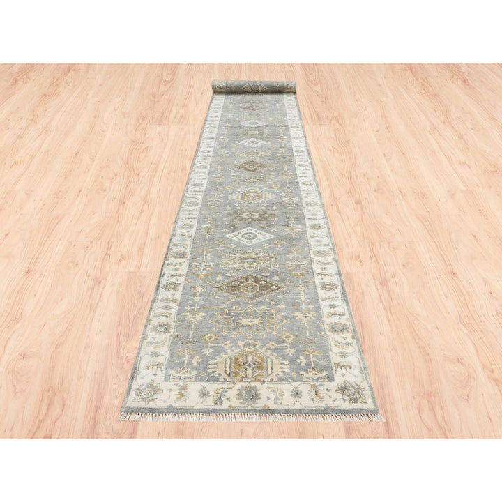 2'8" x 17'10" New Hand Knotted Grey Wool Runner Oriental Rug - MOA10262646