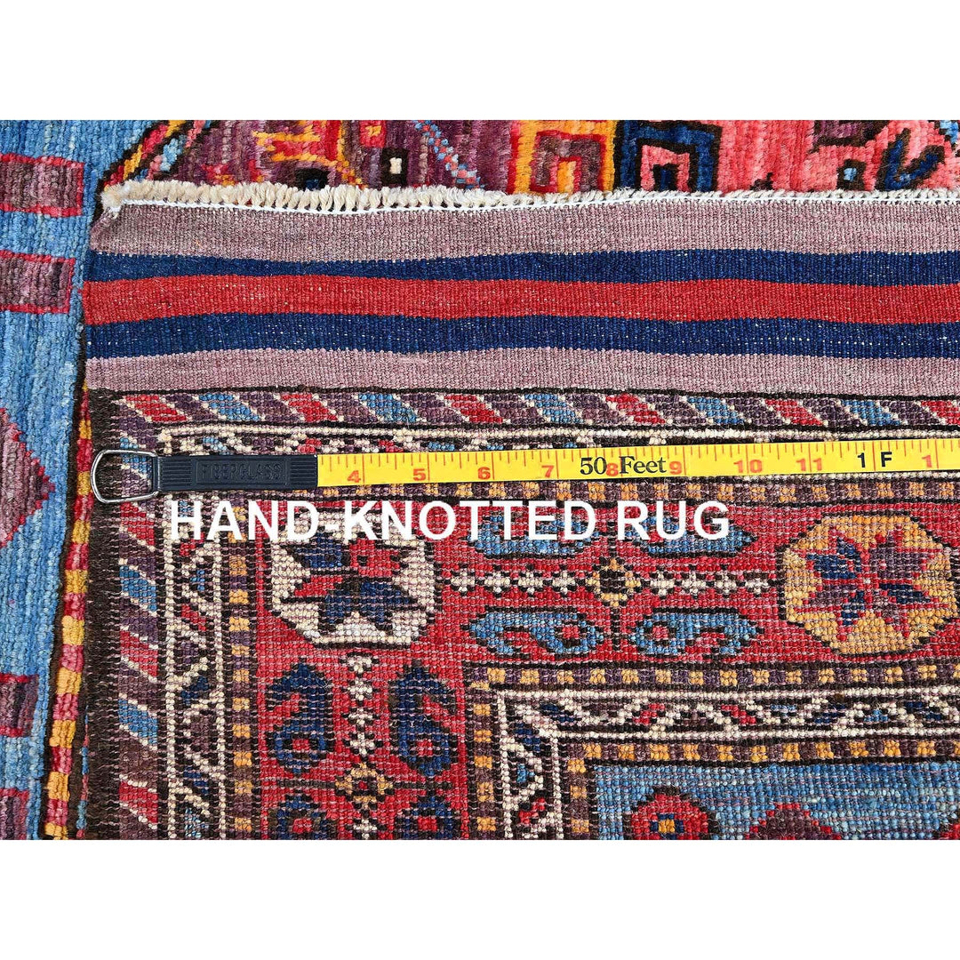 3'1" x 9'7" New Hand Knotted Blue Wool Runner Oriental Rug - MOA102626