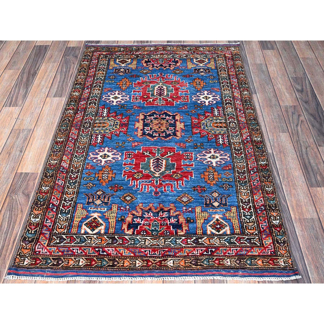 2'11" x 4'6" New Hand Knotted Blue Wool Rectangle Oriental Rug - MOA102627