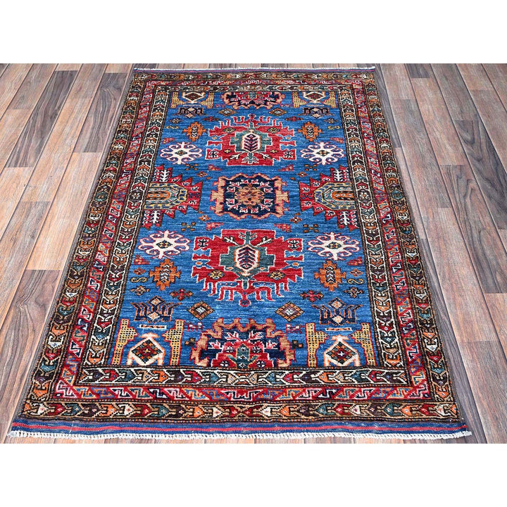 2'11" x 4'6" New Hand Knotted Blue Wool Rectangle Oriental Rug - MOA102627