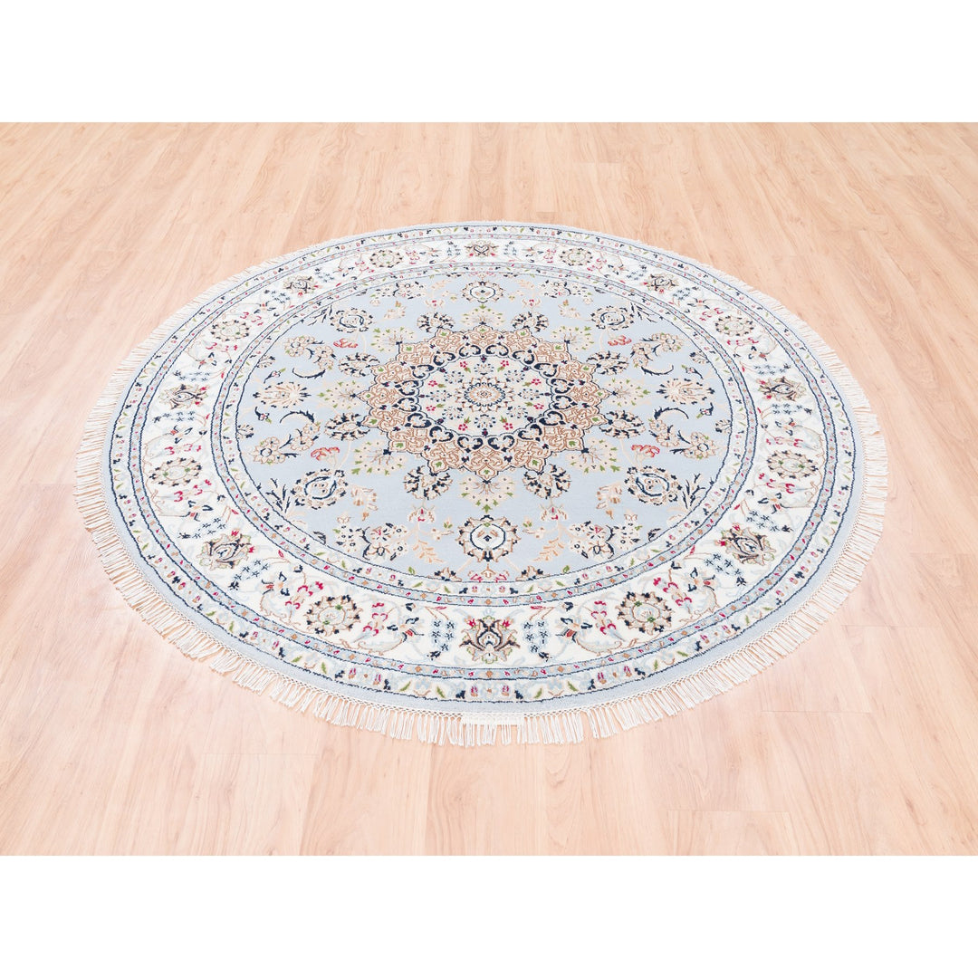 6'1" x 6'1" New Hand Knotted Blue Wool Round Oriental Rug - MOA10262814