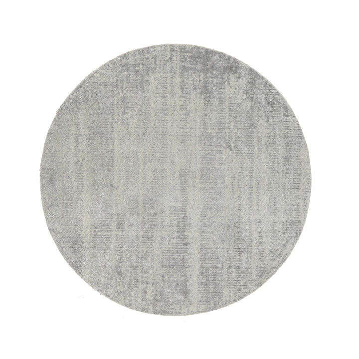 6'0" x 6'0" New Hand Loomed Grey Wool & Silk Round Oriental Rug - MOA10262861