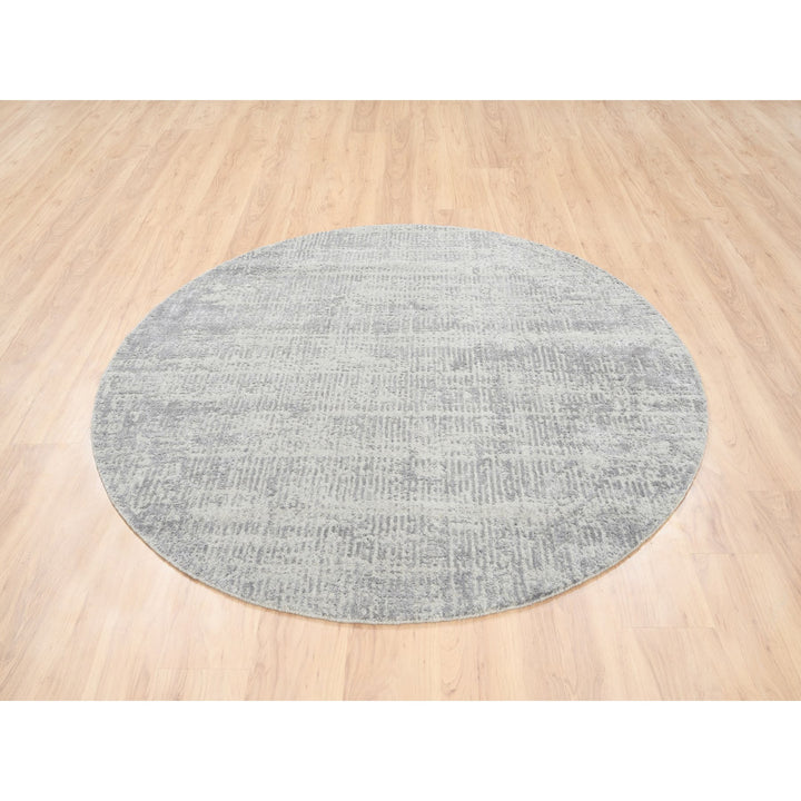 6'0" x 6'0" New Hand Loomed Grey Wool & Silk Round Oriental Rug - MOA10262861