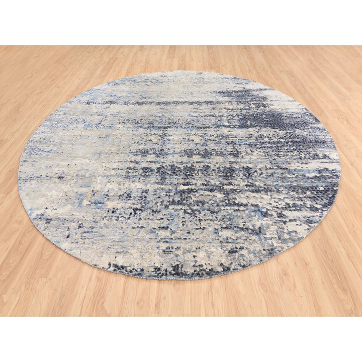 9'10" x 10'0" New Hand Knotted Blue Wool & Silk Round Oriental Rug - MOA10262871