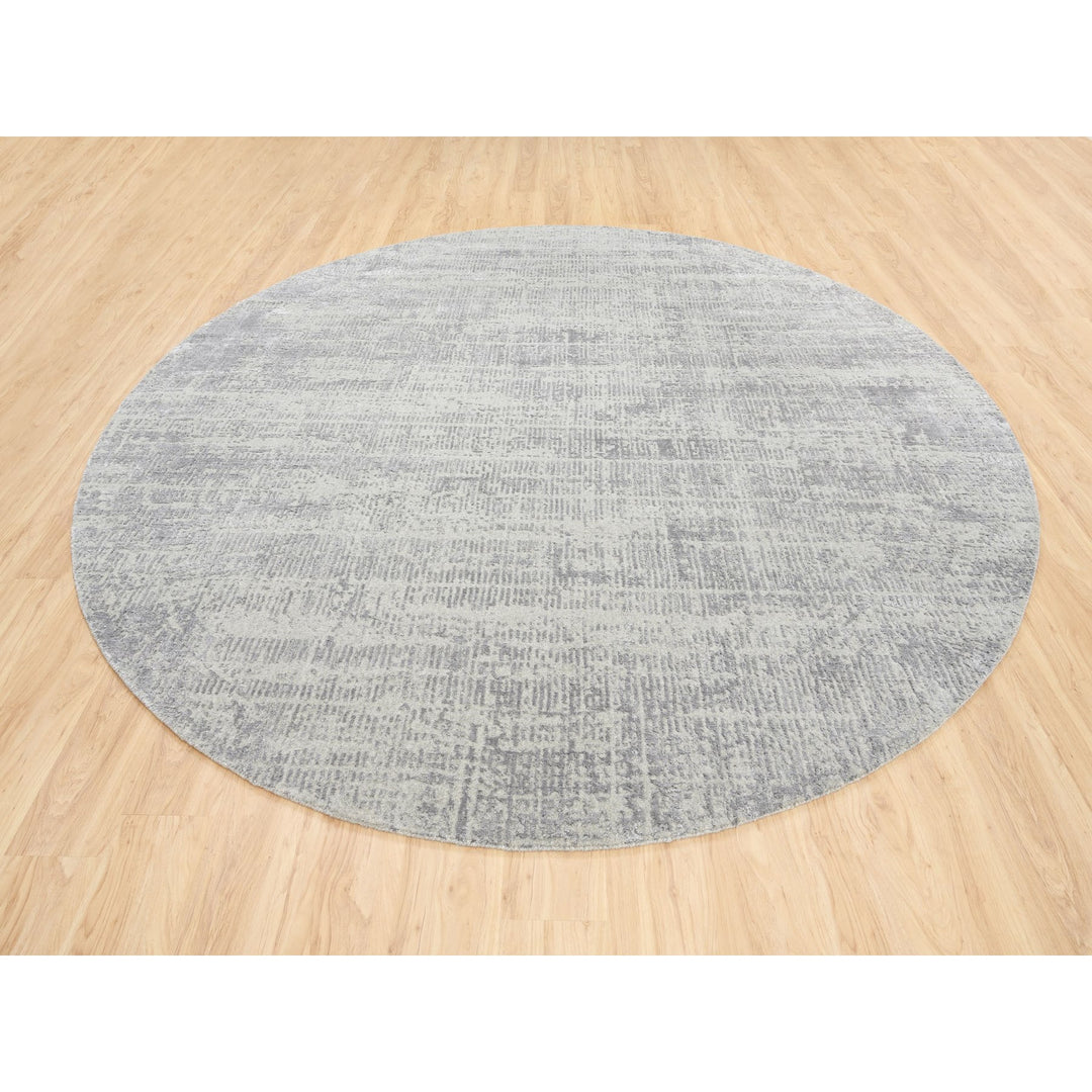 10'0" x 10'0" New Hand Loomed Grey Wool & Silk Round Oriental Rug - MOA10262874