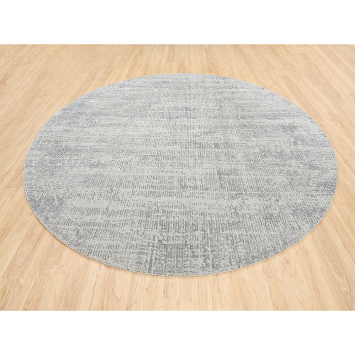 10'0" x 10'0" New Hand Loomed Grey Wool & Silk Round Oriental Rug - MOA10262874