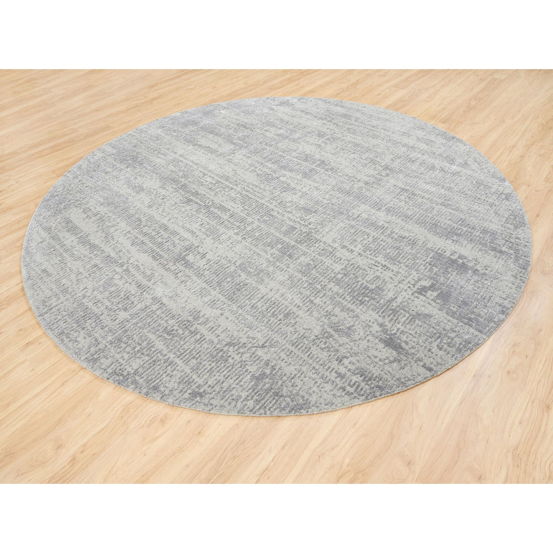 10'0" x 10'0" New Hand Loomed Grey Wool & Silk Round Oriental Rug - MOA10262874