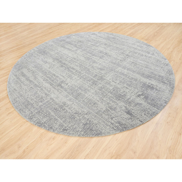 10'0" x 10'0" New Hand Loomed Grey Wool & Silk Round Oriental Rug - MOA10262874