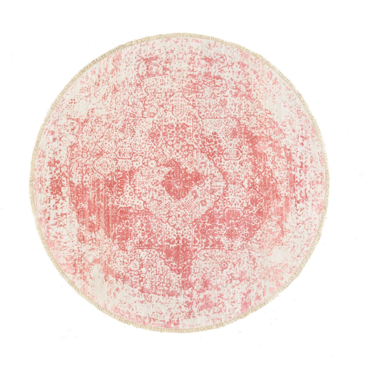 5'10" x 6'0" New Hand Knotted Pink Wool & Pure Silk Round Oriental Rug - MOA10262875