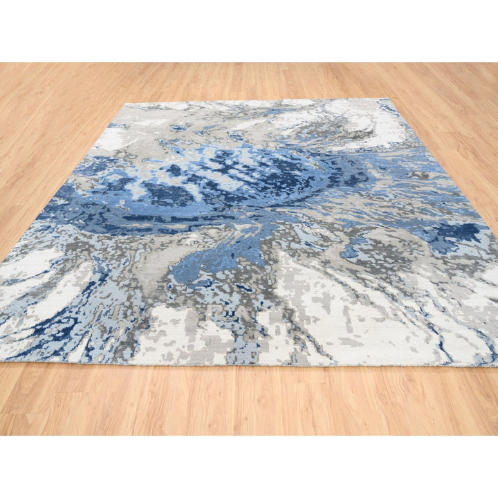 10'0" x 10'1" New Hand Knotted Blue Wool & Silk Square Oriental Rug - MOA10262878