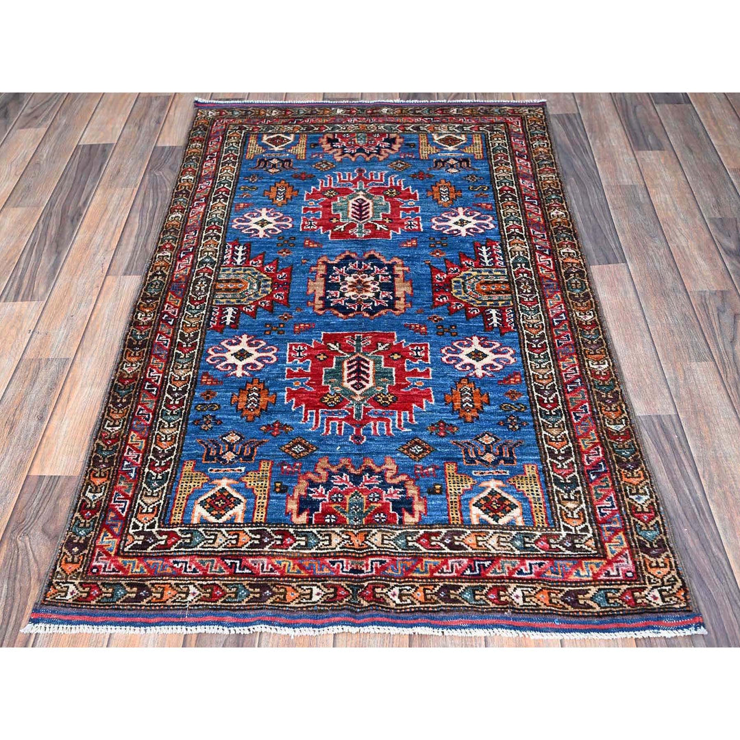 2'10" x 4'6" New Hand Knotted Blue Wool Rectangle Oriental Rug - MOA102628