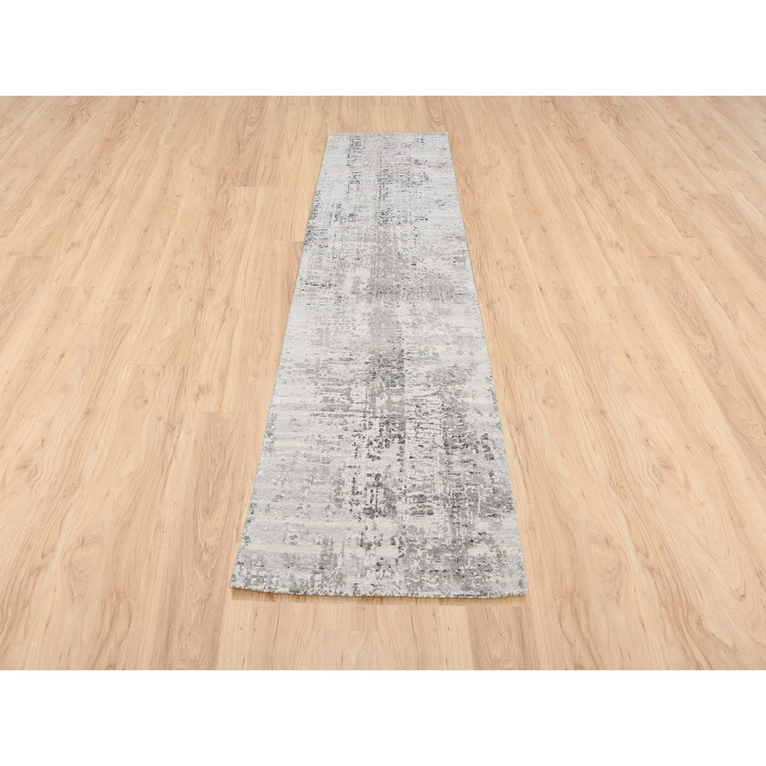 2'5" x 10'0" New Hand Knotted Grey Wool Runner Oriental Rug - MOA10262921