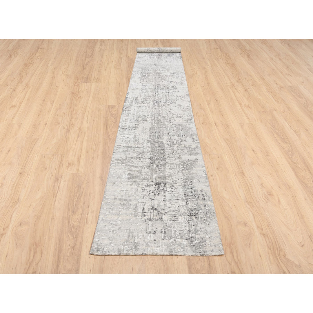 2'6" x 15'8" New Hand Knotted Grey Wool Runner Oriental Rug - MOA10262922