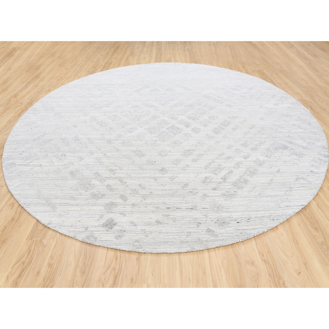 11'10" x 11'10" New Hand Knotted Ivory Wool Round Oriental Rug - MOA10262932