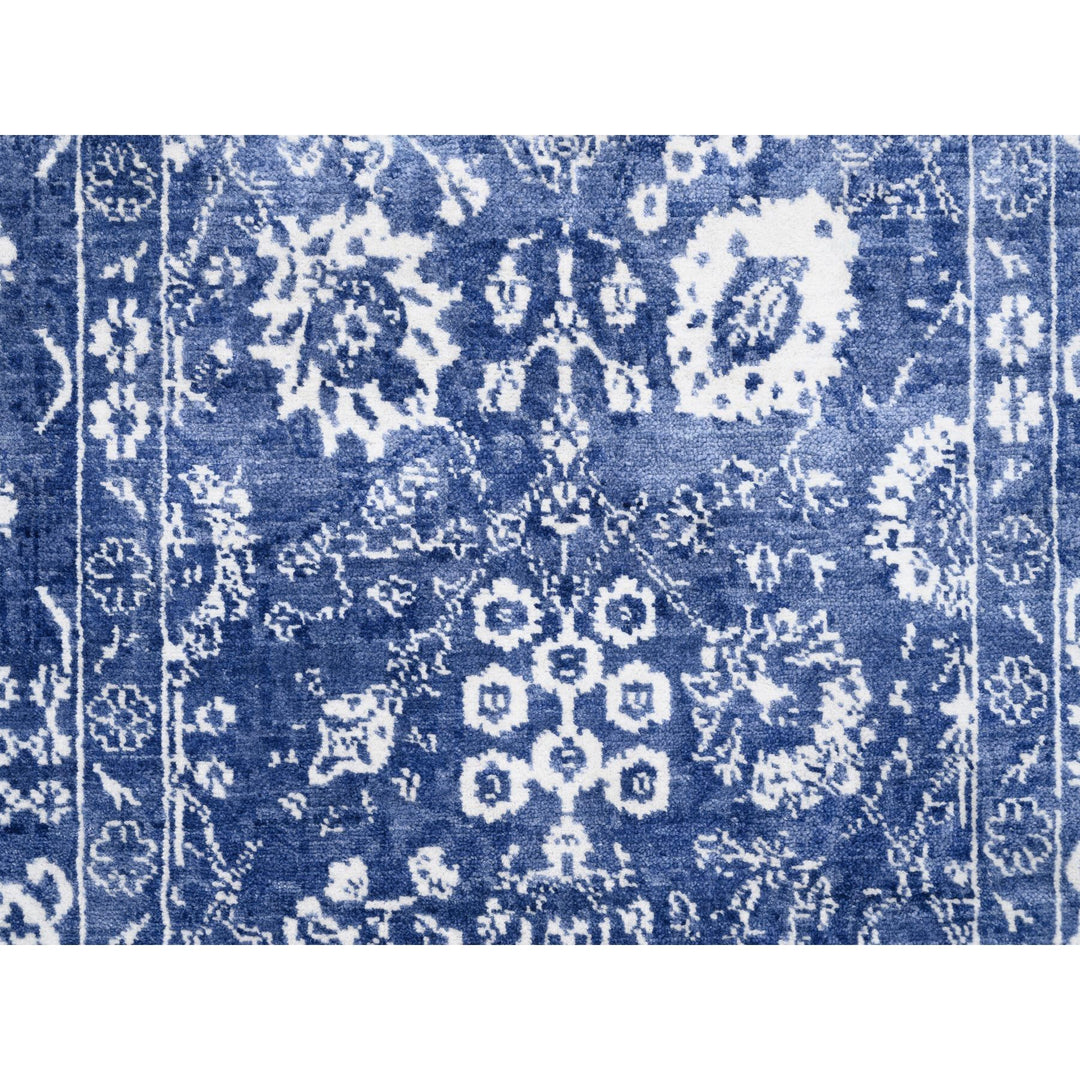 4'1" x 6'1" New Hand Knotted Blue Wool & Silk Rectangle Oriental Rug - MOA10262962