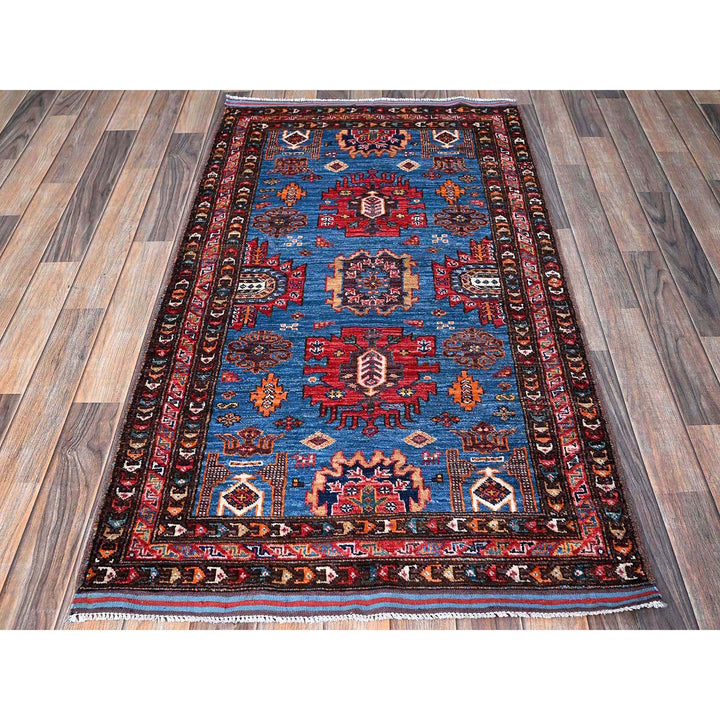 2'10" x 4'9" New Hand Knotted Blue Wool Rectangle Oriental Rug - MOA102629