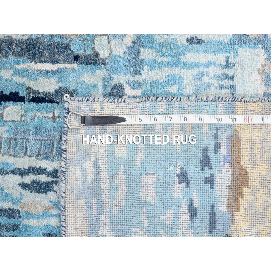 2'7" x 19'7" New Hand Knotted Blue Wool & Silk Runner Oriental Rug - MOA10263058