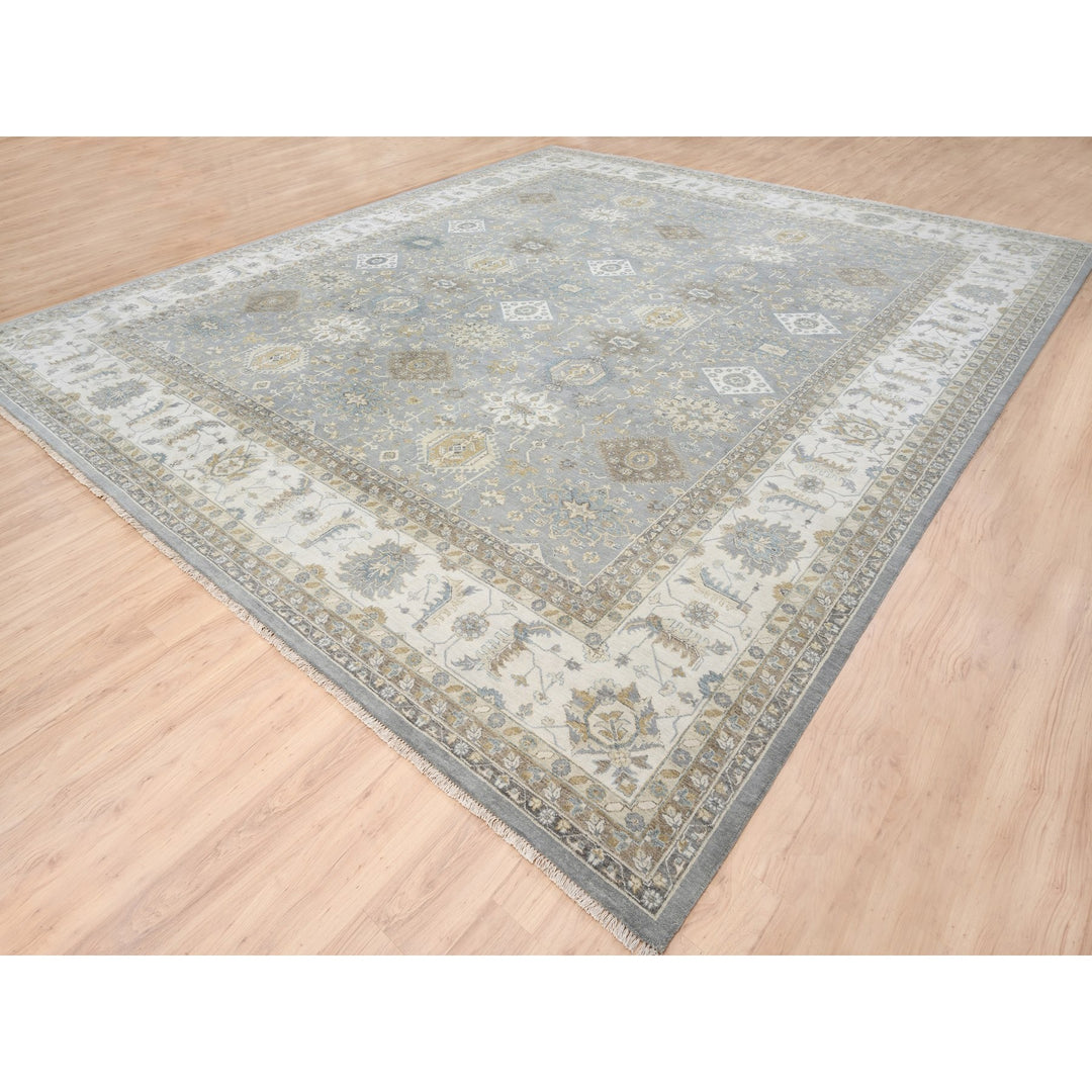 14'0" x 16'0" New Hand Knotted Grey Wool Square Oriental Rug - MOA10263068