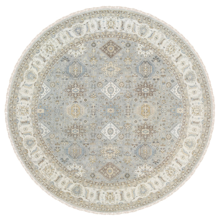 12'0" x 12'0" New Hand Knotted Grey Wool Round Oriental Rug - MOA10263069