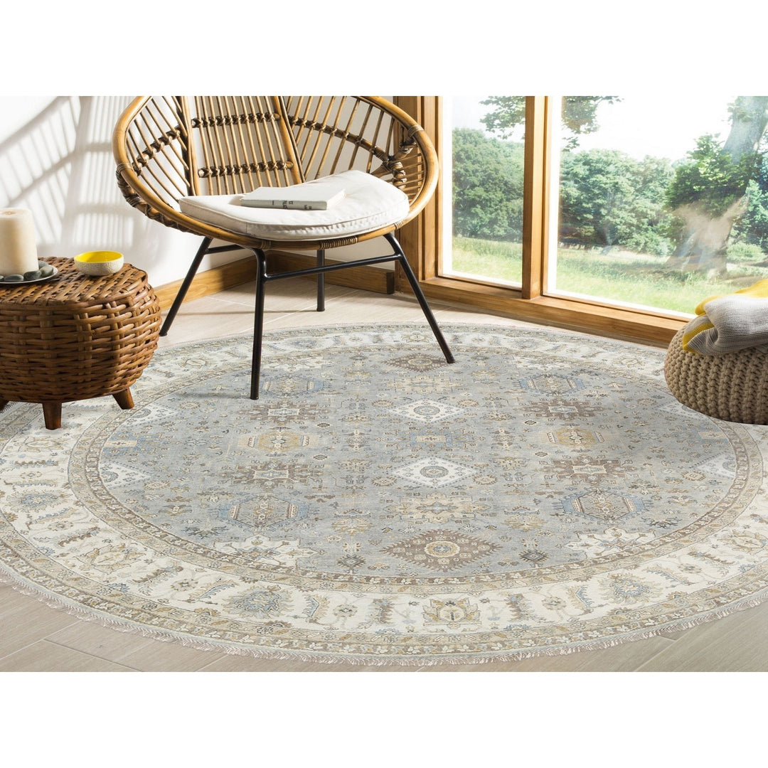 12'0" x 12'0" New Hand Knotted Grey Wool Round Oriental Rug - MOA10263069