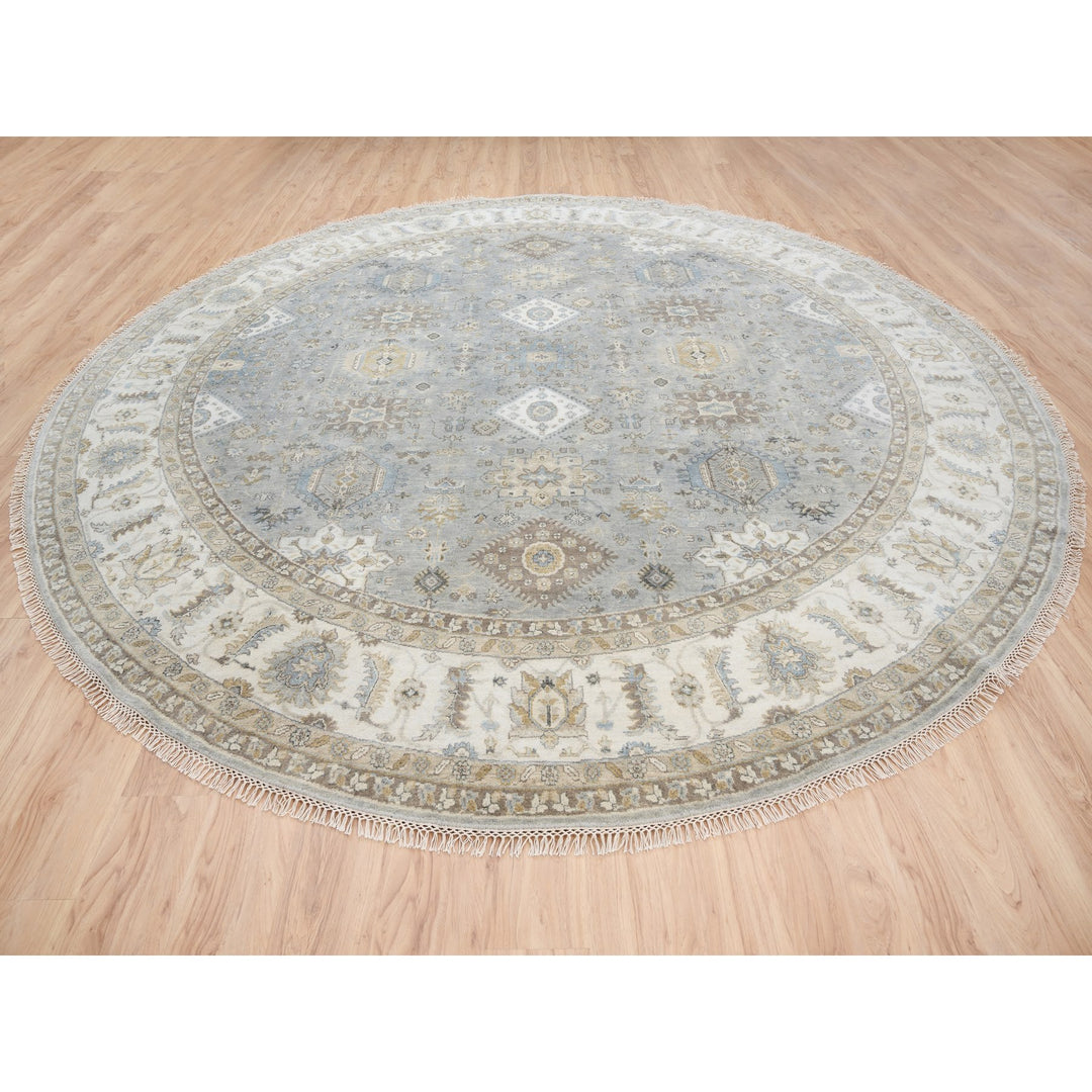 12'0" x 12'0" New Hand Knotted Grey Wool Round Oriental Rug - MOA10263069