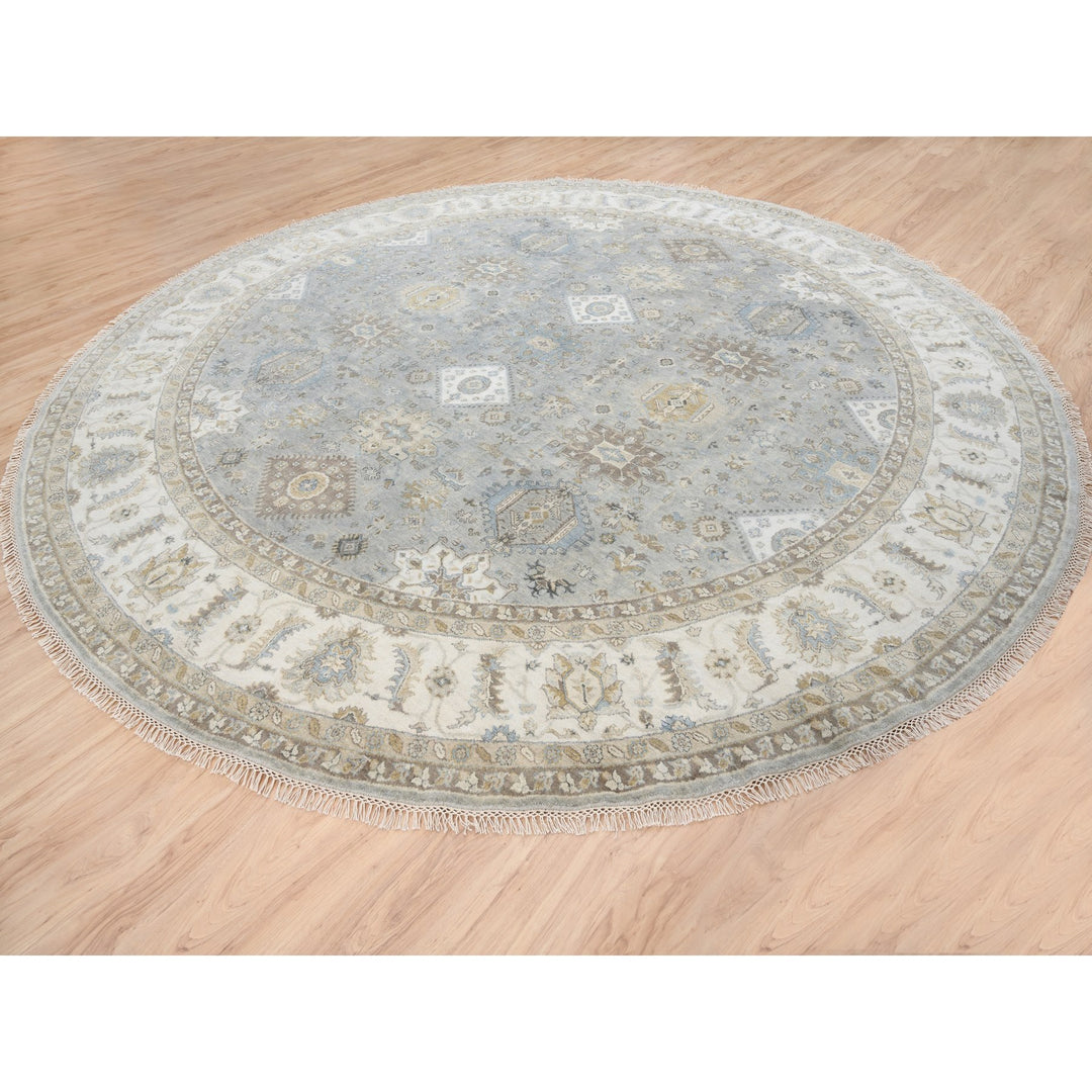 12'0" x 12'0" New Hand Knotted Grey Wool Round Oriental Rug - MOA10263069