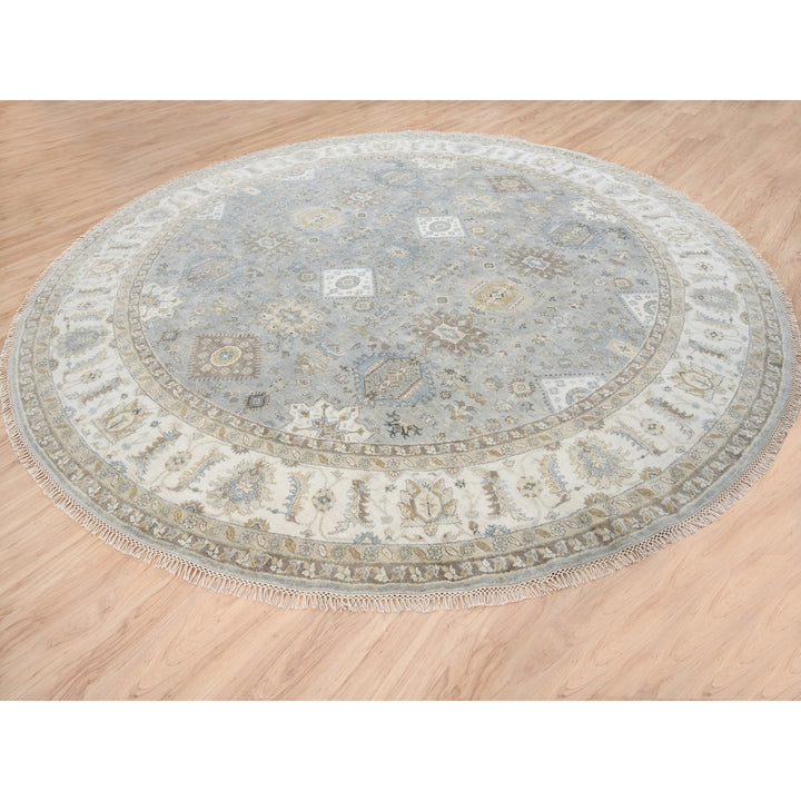 12'0" x 12'0" New Hand Knotted Grey Wool Round Oriental Rug - MOA10263069