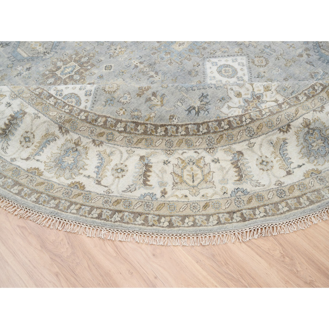 12'0" x 12'0" New Hand Knotted Grey Wool Round Oriental Rug - MOA10263069